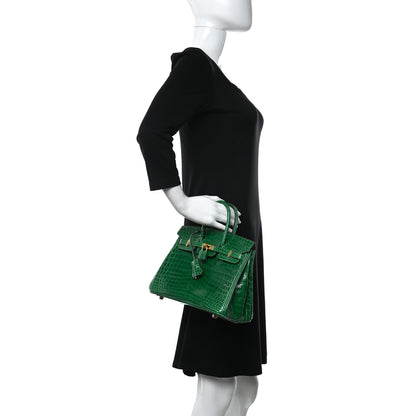 Hermes Shiny Niloticus Crocodile Birkin 25 Cactus 2 of 14