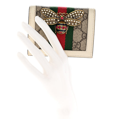 Gucci GG Supreme Monogram Web Queen Margaret Card Case Wallet Beige Mystic White 2 of 16