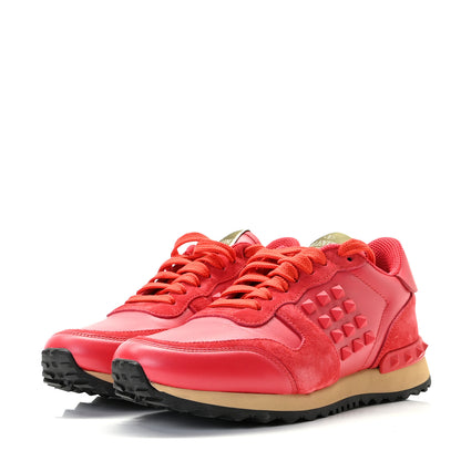 Valentino Garavani Calfskin Suede Rockstud Sneakers 35 Fragola 3 of 13