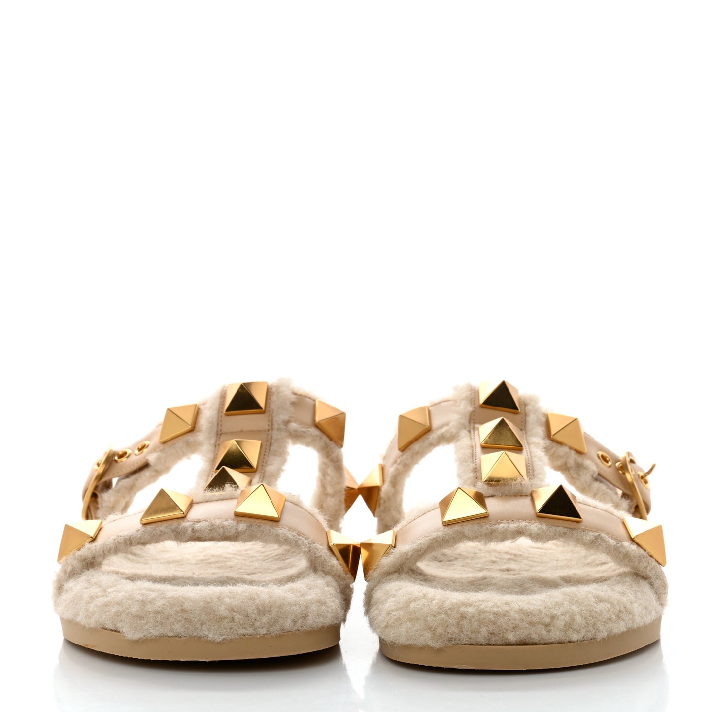 Shearling Roman Stud Slide Sandals 39.5 Sahara Beige