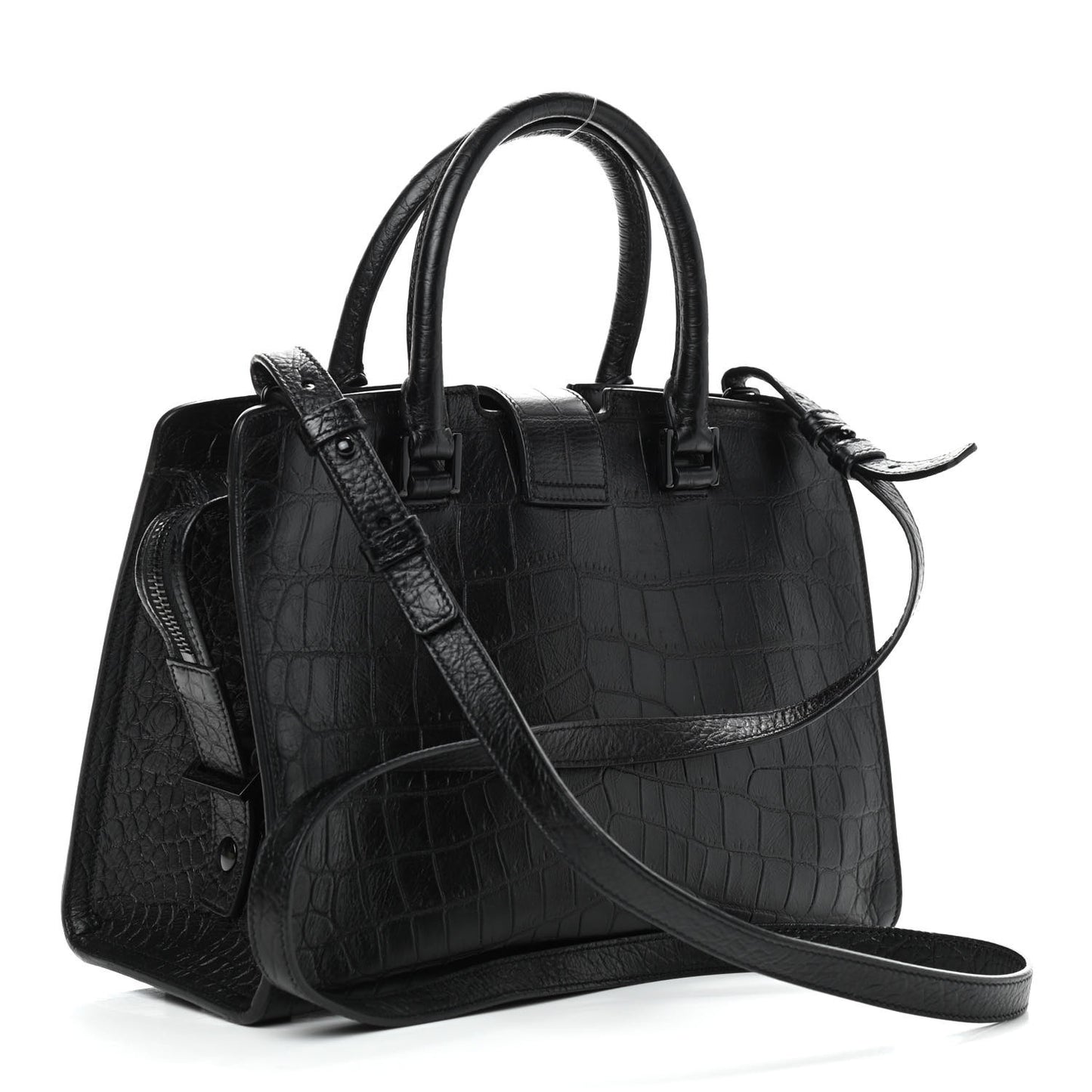 Calfskin Crocodile Embossed Monogram Baby Cabas Black
