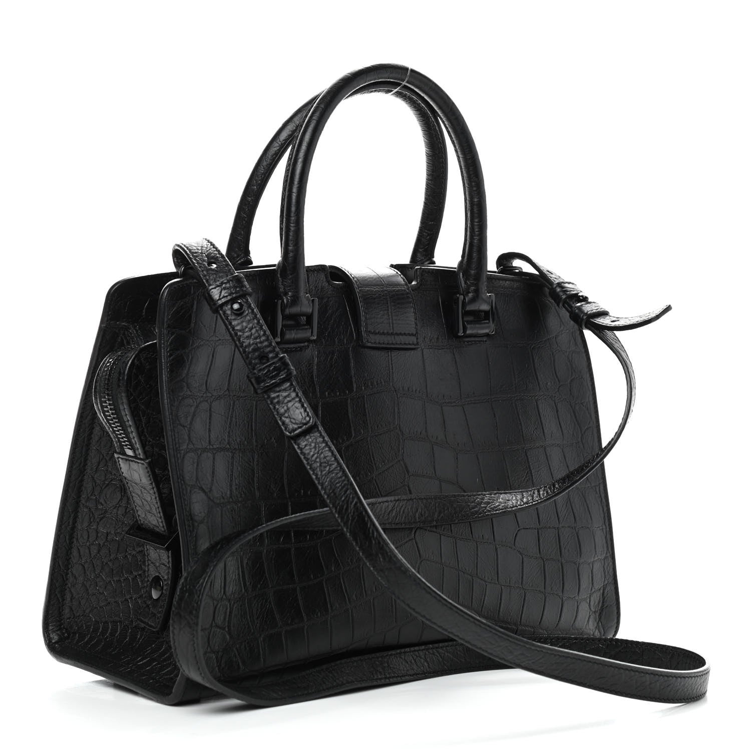 Saint Laurent Calfskin Crocodile Embossed Monogram Baby Cabas Black 3 of 9