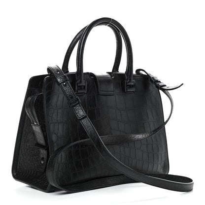 Saint Laurent Calfskin Crocodile Embossed Monogram Baby Cabas Black 3 of 9