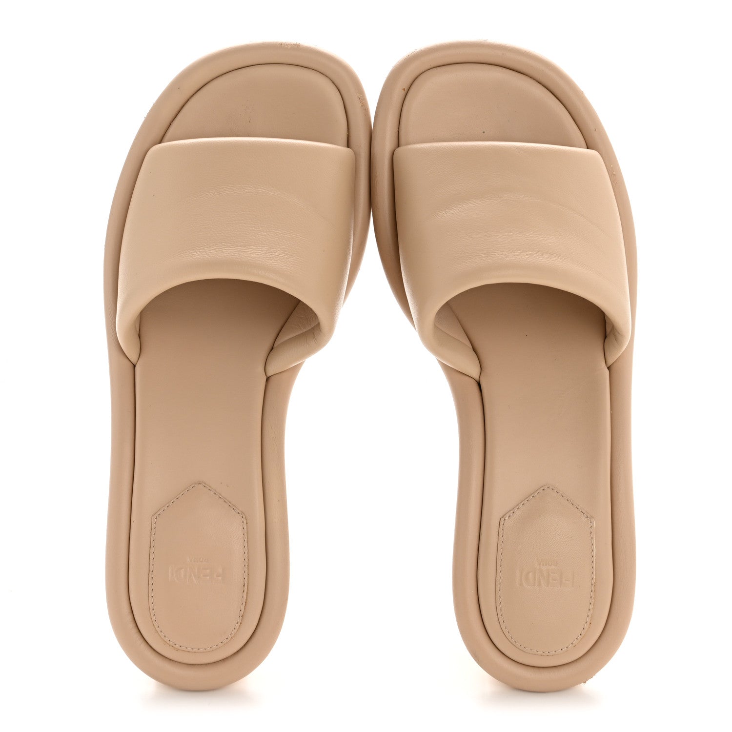 Fendi Nappa Baguette 60mm Slide Sandals 38.5 Buff 1854657