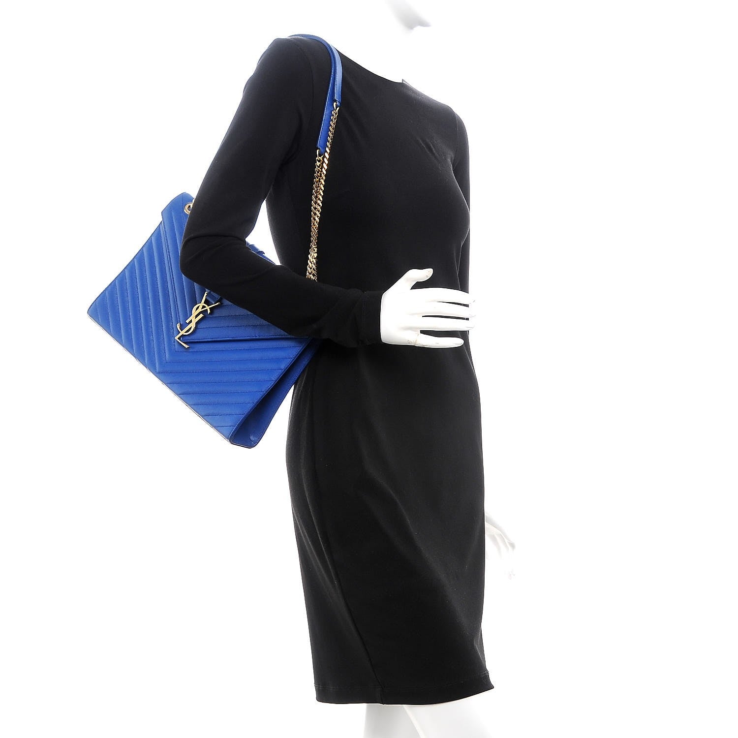 Saint Laurent Grain De Poudre Matelasse Chevron Large Monogram Satchel Blue 2 of 8