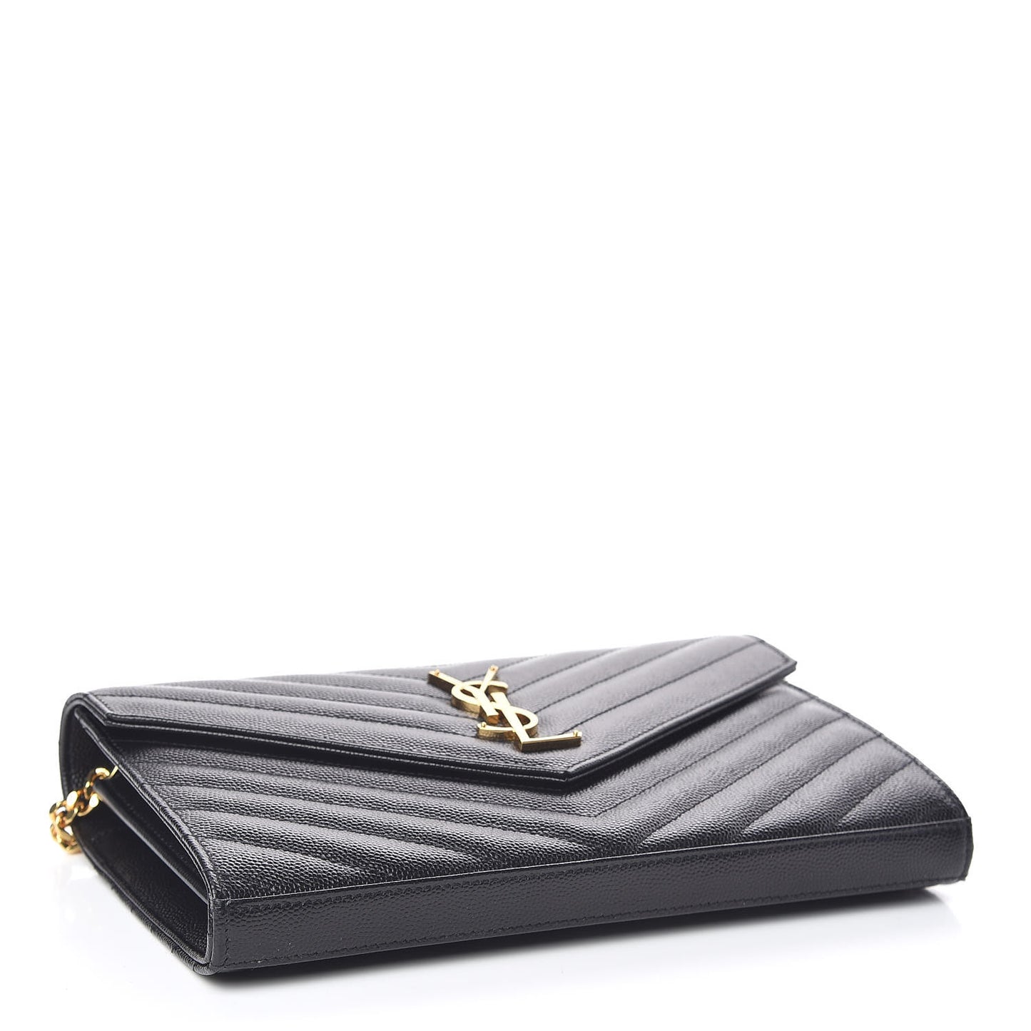 Grain De Poudre Matelasse Chevron Monogram Chain Wallet Black