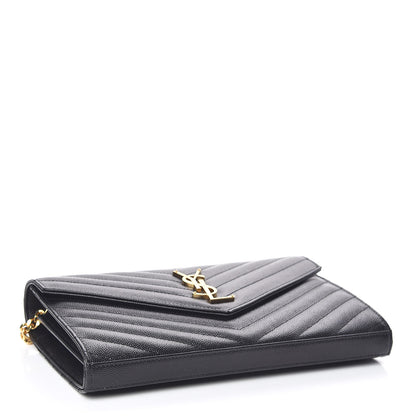 Saint Laurent Grain De Poudre Matelasse Chevron Monogram Chain Wallet Black 4 of 9
