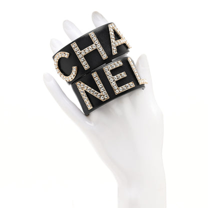 Chanel Crystal Lambskin Cha-Nel Logo Cuff Set S Black Gold 2 of 5
