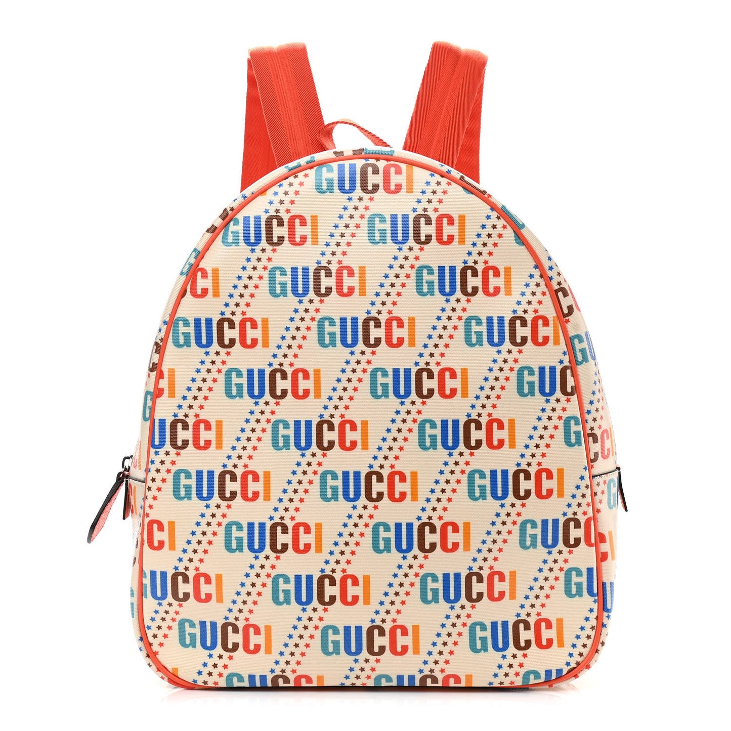 Coated Canvas Logo Star Print Childrens Dome Backpack Beige Multicolor Vibrant Orange