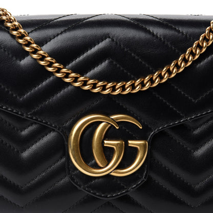 Gucci Calfskin Matelasse GG Marmont Chain Wallet Black 11 of 12