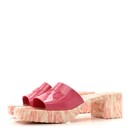Gucci Shiny Rubber Gucci Logo Womens Platform 20/60mm Slide Sandals 39 Wild Rose 3 of 10