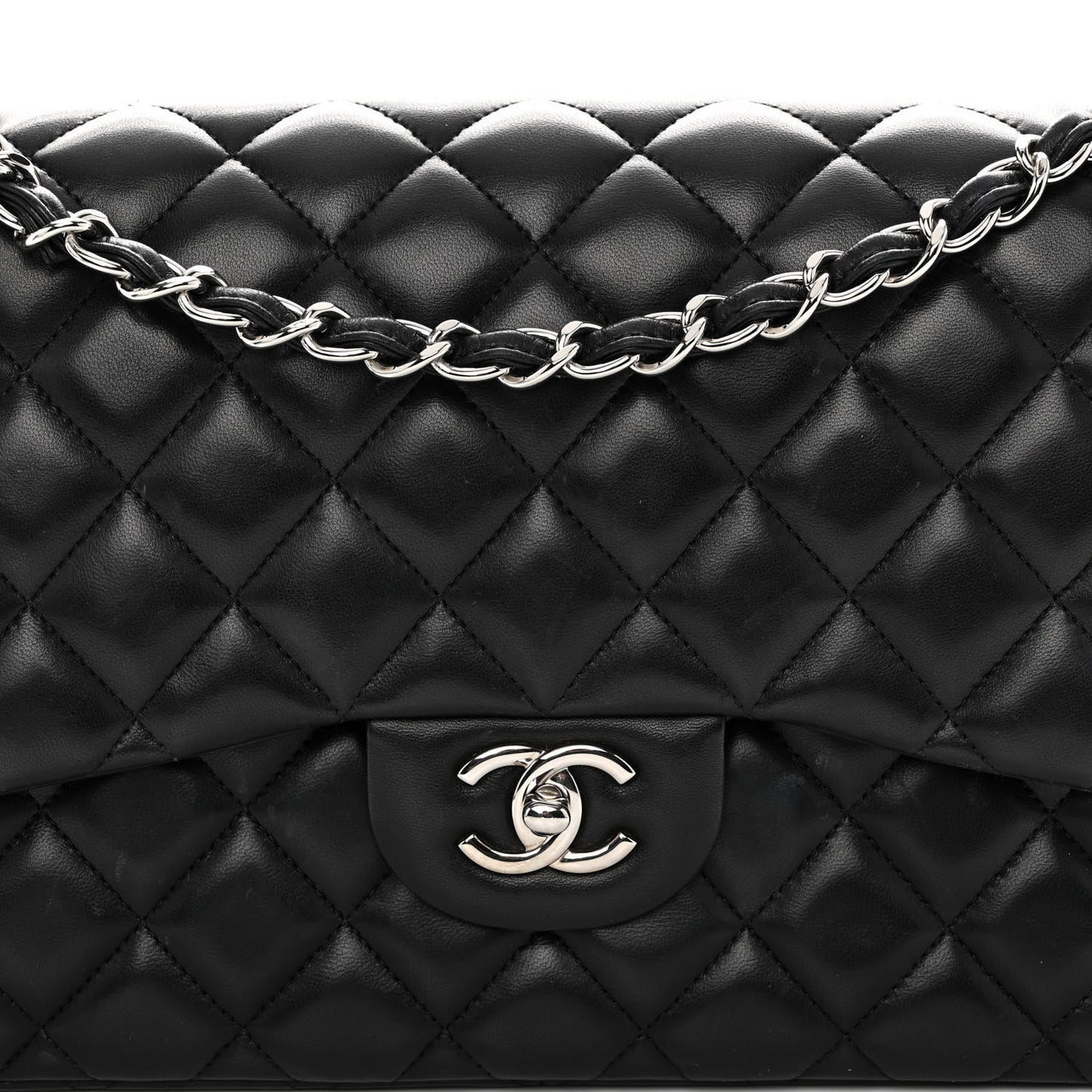 Lambskin Quilted Jumbo Double Flap Black