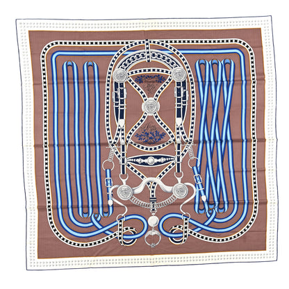 Hermes Silk Cashmere Grand Tralala Shawl 140 Marron Glace Bleu 1 of 3