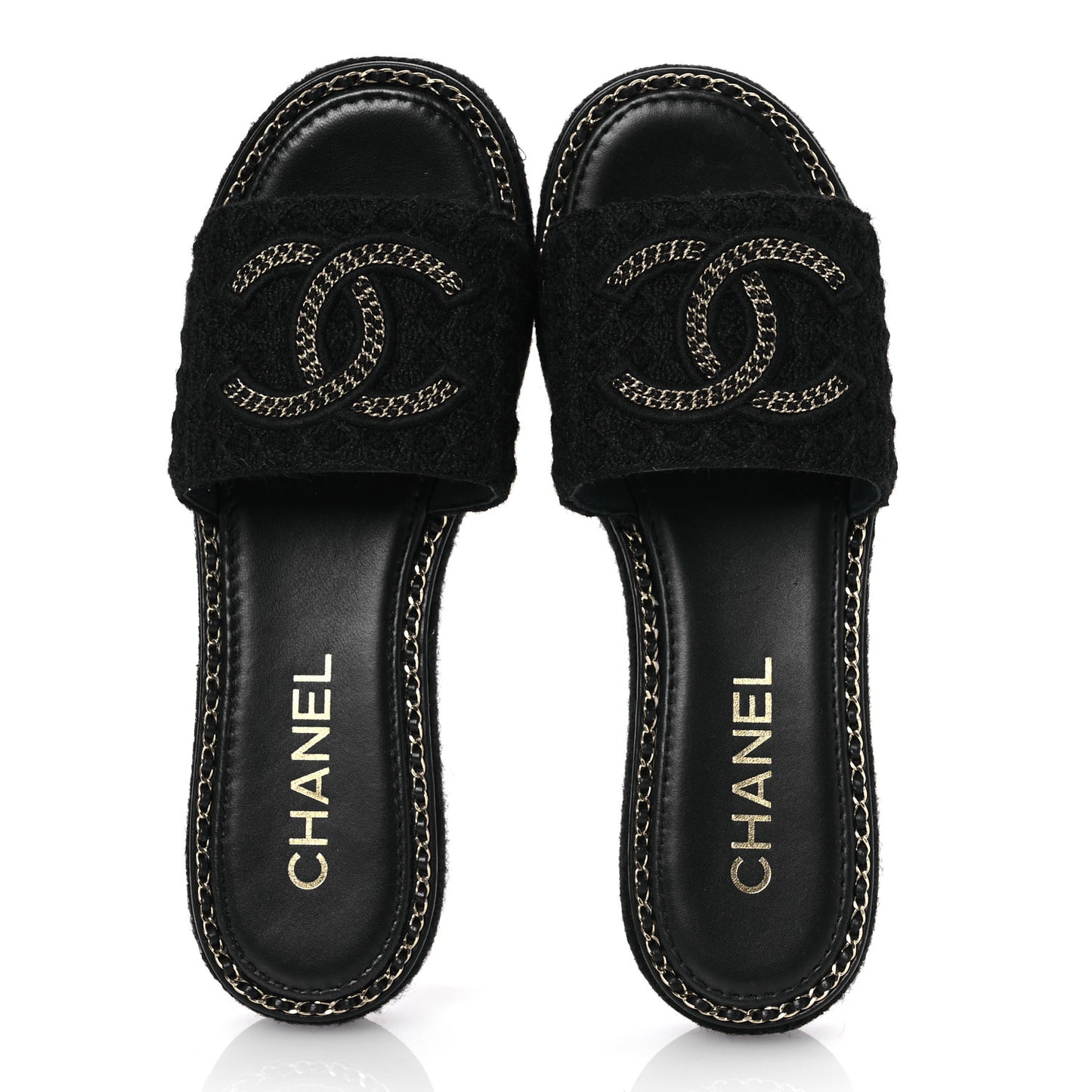 Wool Alpaca Chain CC Slide Sandals 40 Black