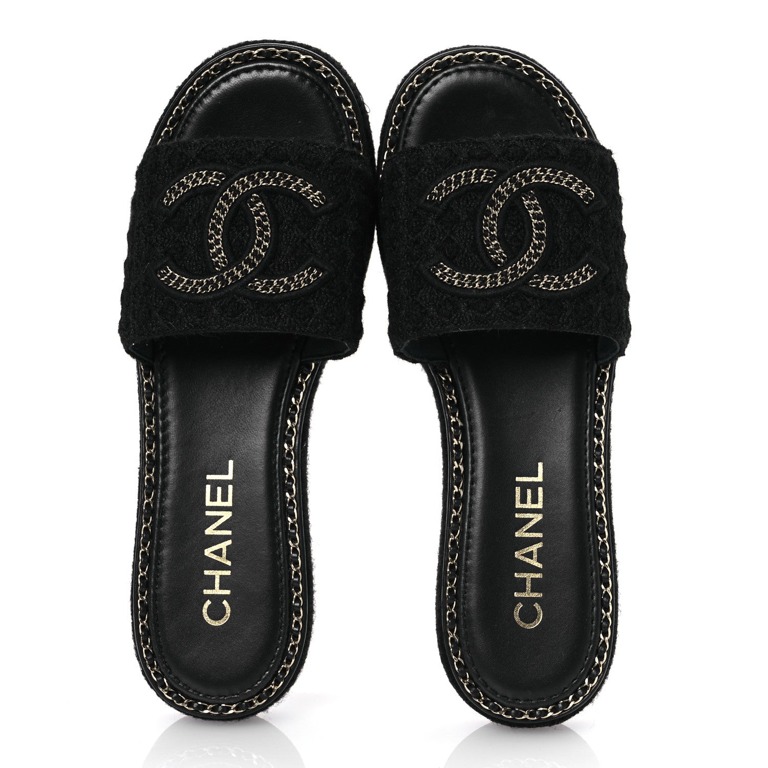 Chanel Wool Alpaca Chain CC Slide Sandals 40 Black 2 of 11