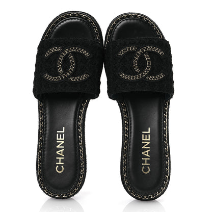 Chanel Wool Alpaca Chain CC Slide Sandals 40 Black 2 of 11