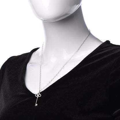 Tiffany 18K White Gold Diamond Crown Key Pendant Necklace 2 of 6