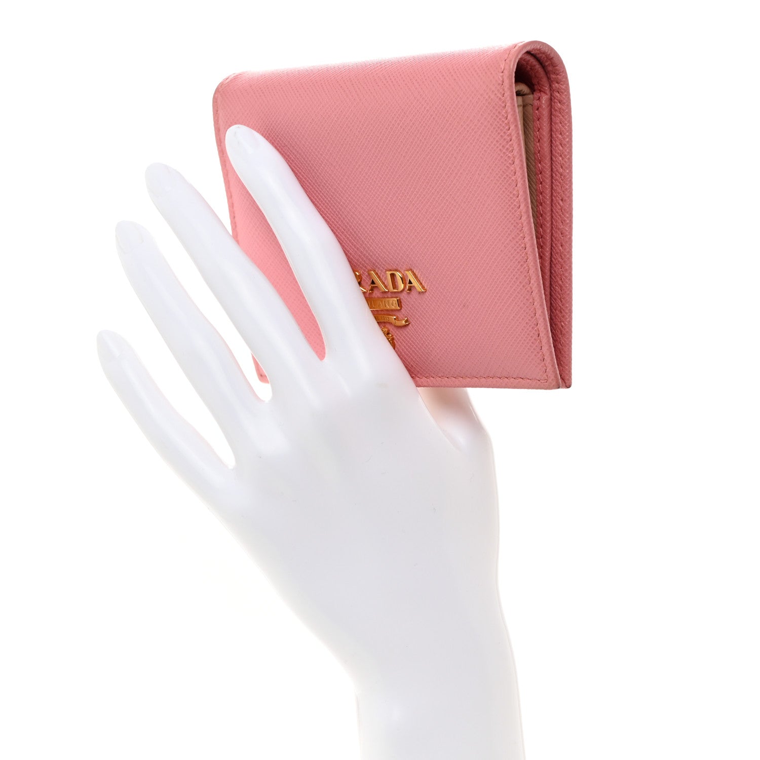 Prada Saffiano Metal Compact Snap Bi-Fold Wallet Peonia 2 of 10