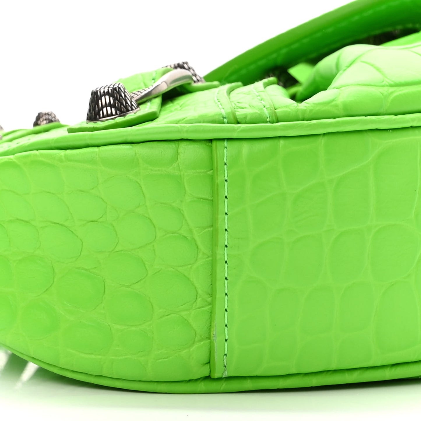 Extra Supple Calfskin Crocodile Embossed Le Cagole Shoulder Bag XS Acid Green