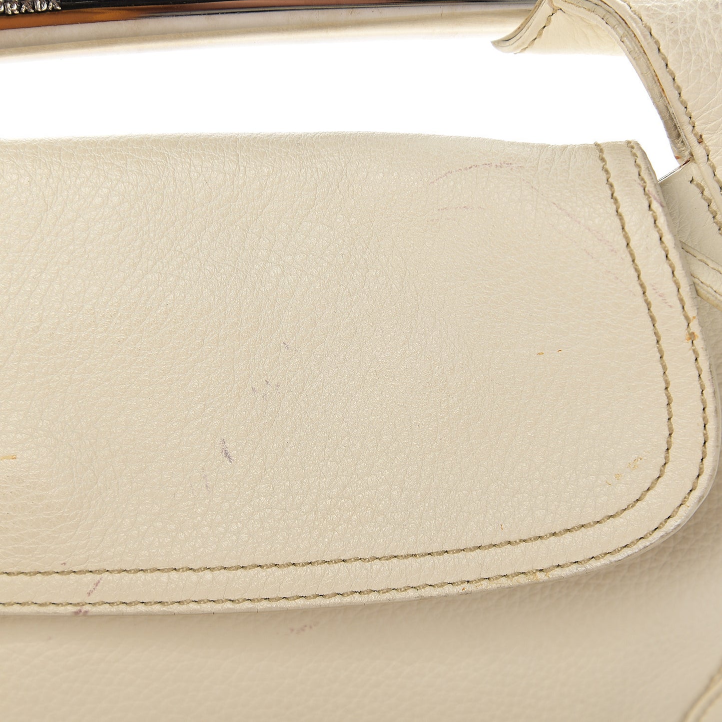 Vitello Daino Metal Bar Top Handle Shoulder Bag White