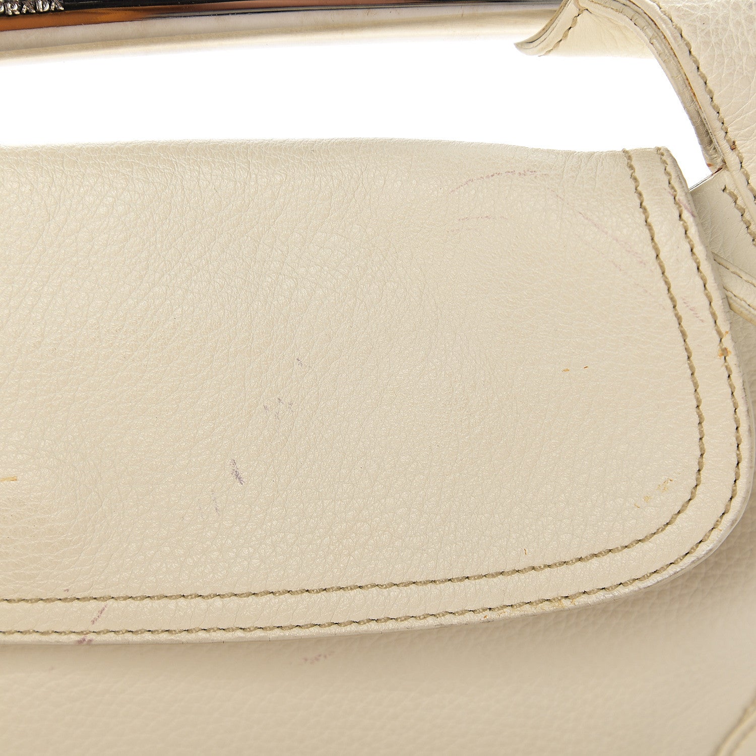 Prada Vitello Daino Metal Bar Top Handle Shoulder Bag White 7 of 18