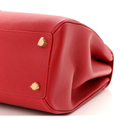 Celine Grained Calfskin Classique 16 Top Handle Bag Red 10 of 10