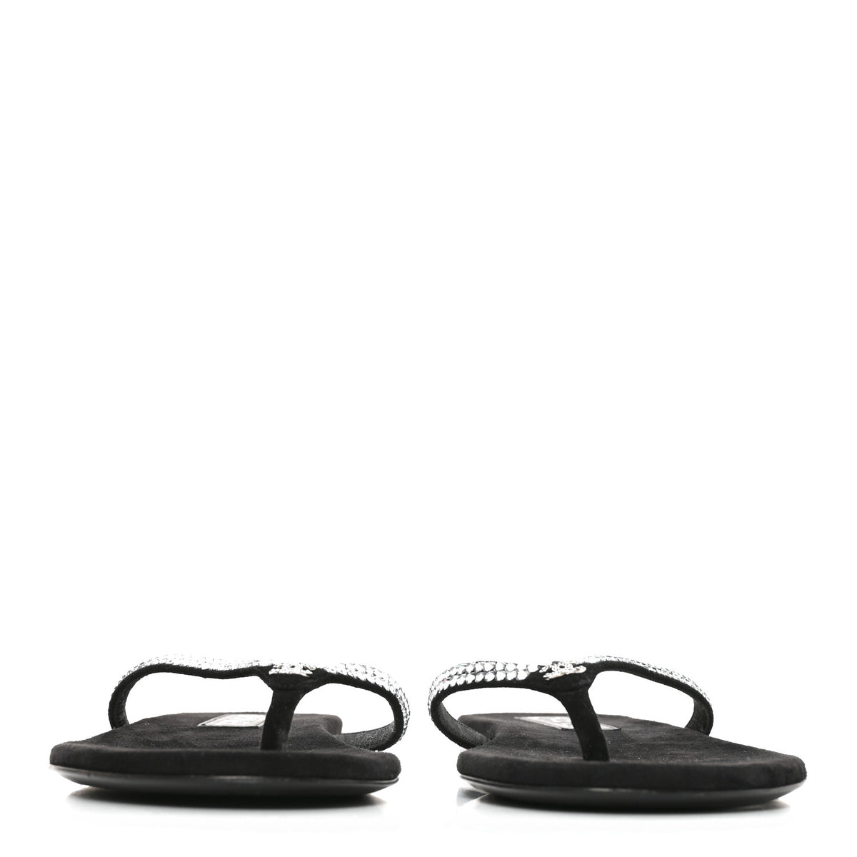Chanel Suede Kidskin Strass CC Thong Sandals 37 Black 3 of 8