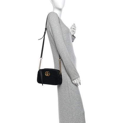 Gucci Velvet Matelasse Small GG Marmont Chain Shoulder Bag Black 2 of 12