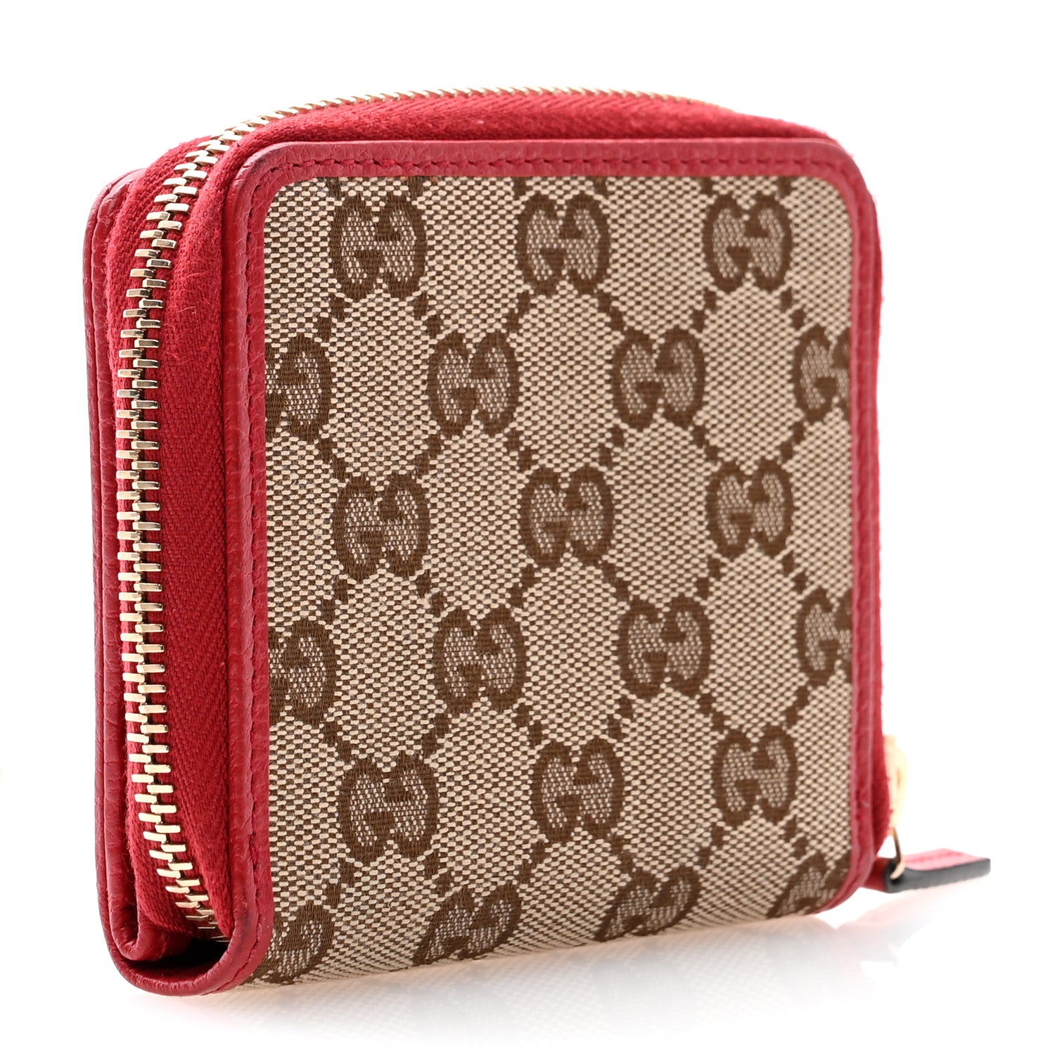 Gucci Monogram Dollar Calfskin Zip Around French Flap Wallet Beige Ebony Rosso 3 of 9