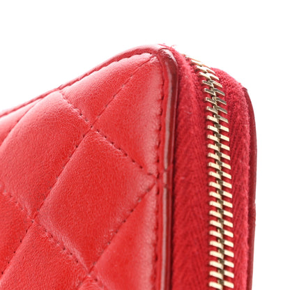 Chanel Lambskin Quilted Camellia Zip Around Wristlet Wallet Red 16 of 18