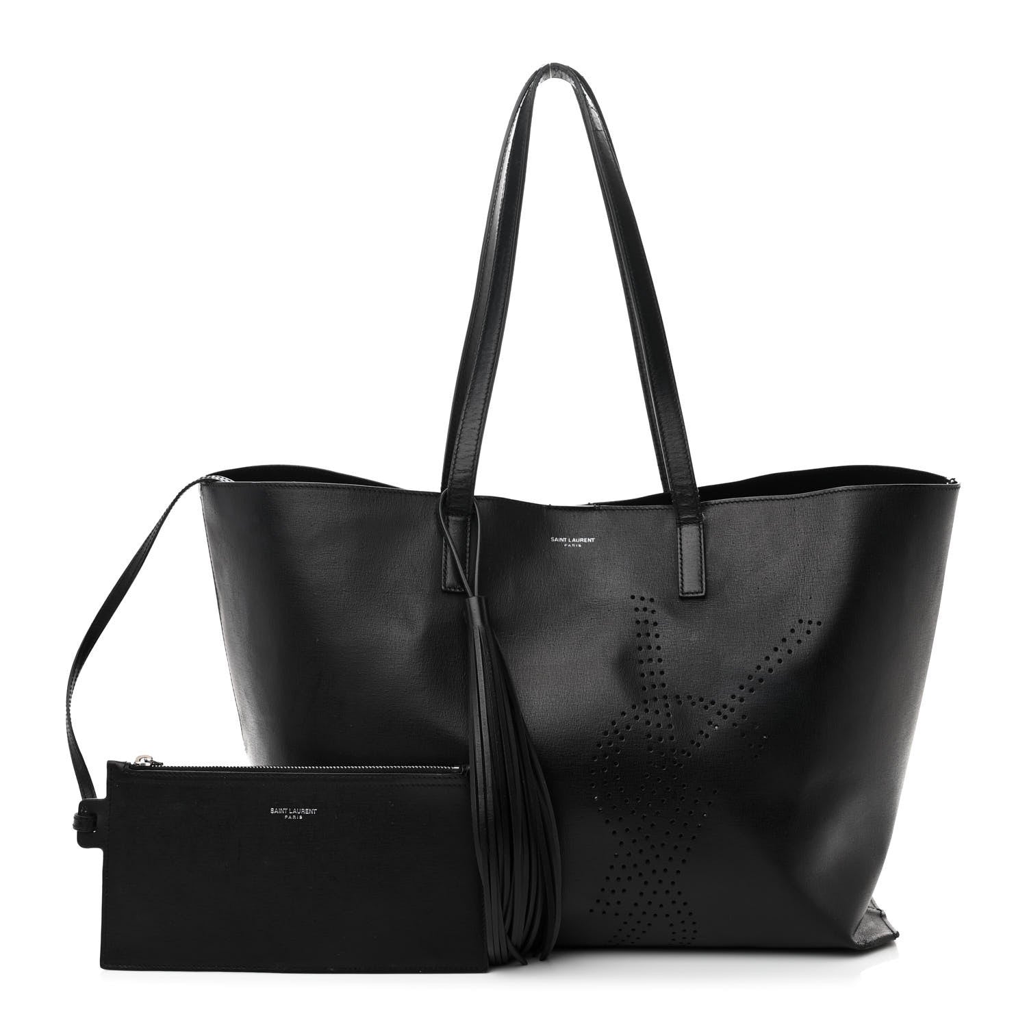 Saint Laurent Vintage Calfskin Perforated East West Shopping Tote Black 1 of 21