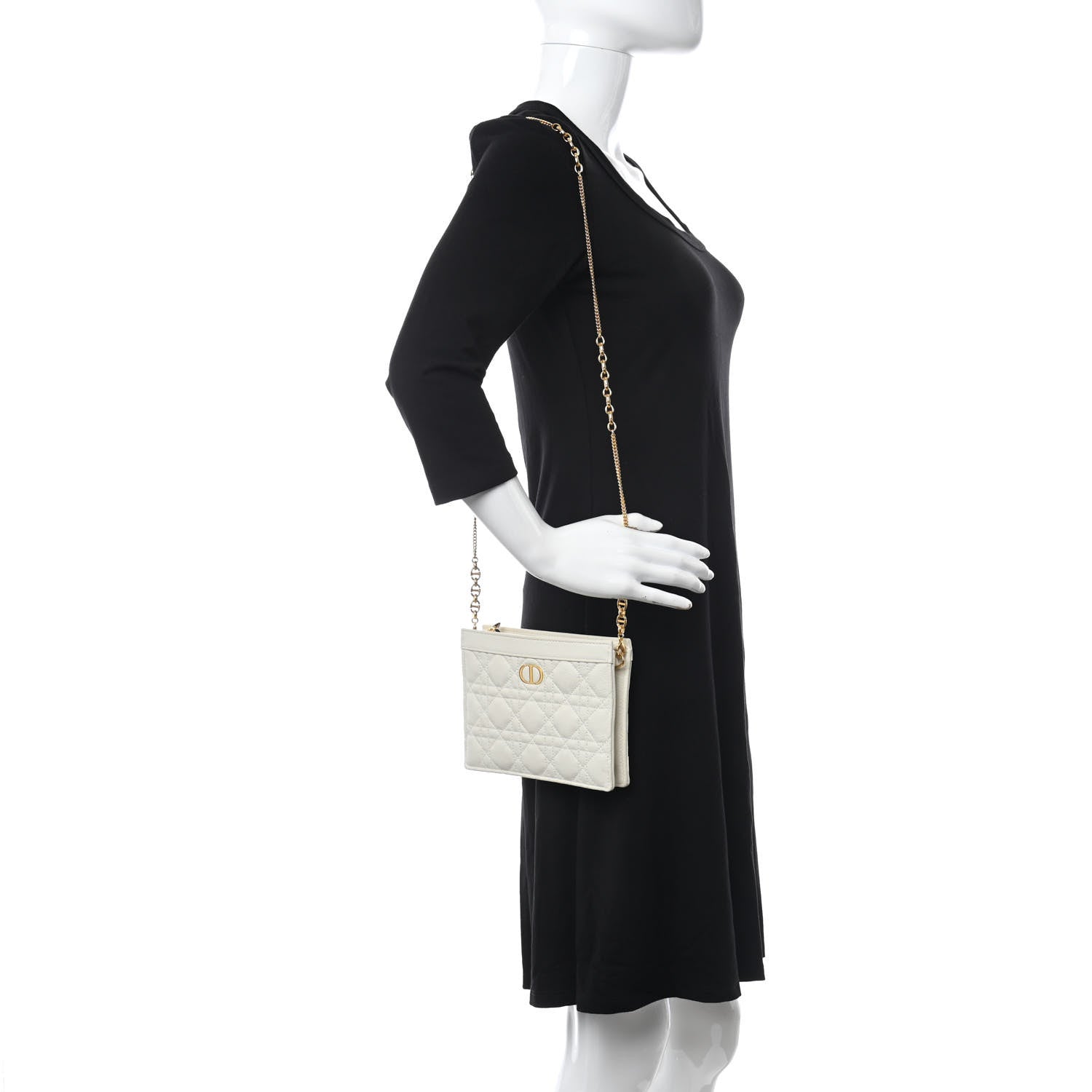Christian Dior Calfskin Cannage Caro Zipped Pouch With Chain Latte 2 of 10