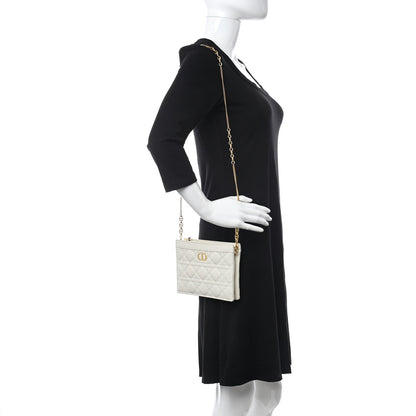 Christian Dior Calfskin Cannage Caro Zipped Pouch With Chain Latte 2 of 10