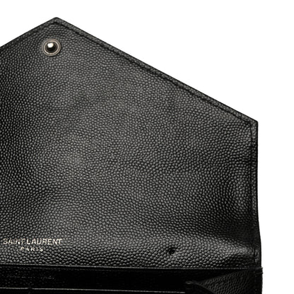 Saint Laurent Grain De Poudre Matelasse Chevron Monogram Flap Wallet Black 8 of 8