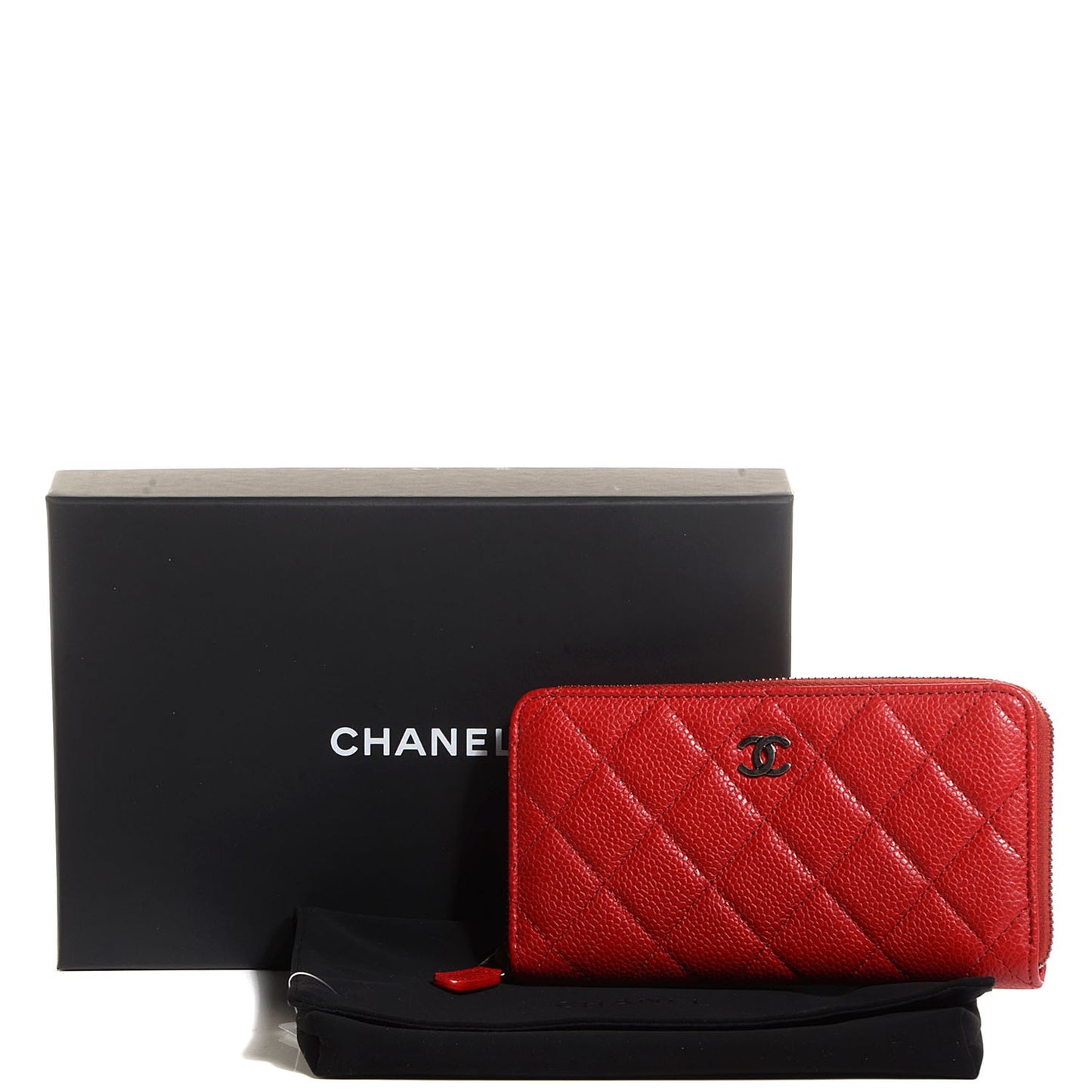 Caviar Quilted Small Zip Around Wallet Red