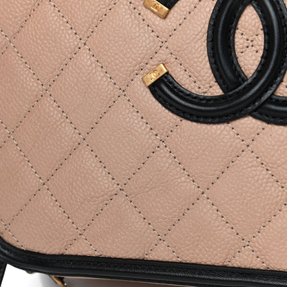 Chanel Caviar Quilted Large CC Filigree Vanity Case Beige Black 8 of 8