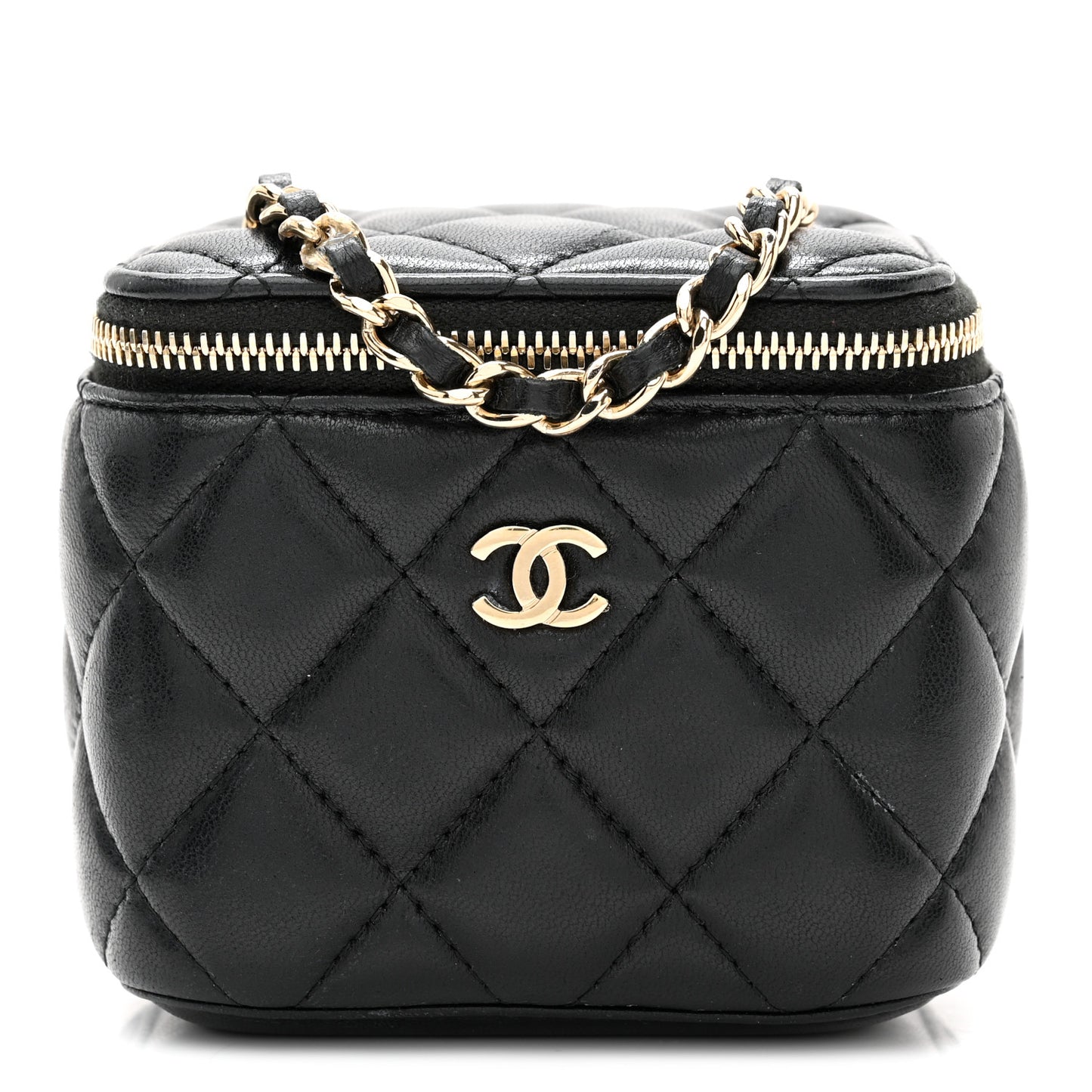 Lambskin Quilted Mini Vanity Case With Chain Black