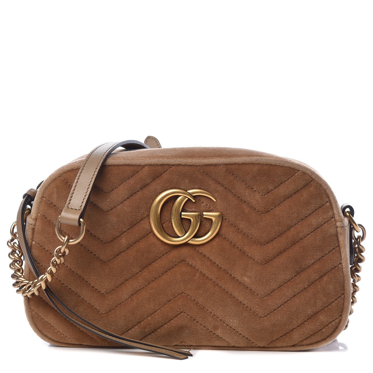 Gucci Velvet Matelasse Small GG Marmont Chain Shoulder Bag Taupe 1 of 11
