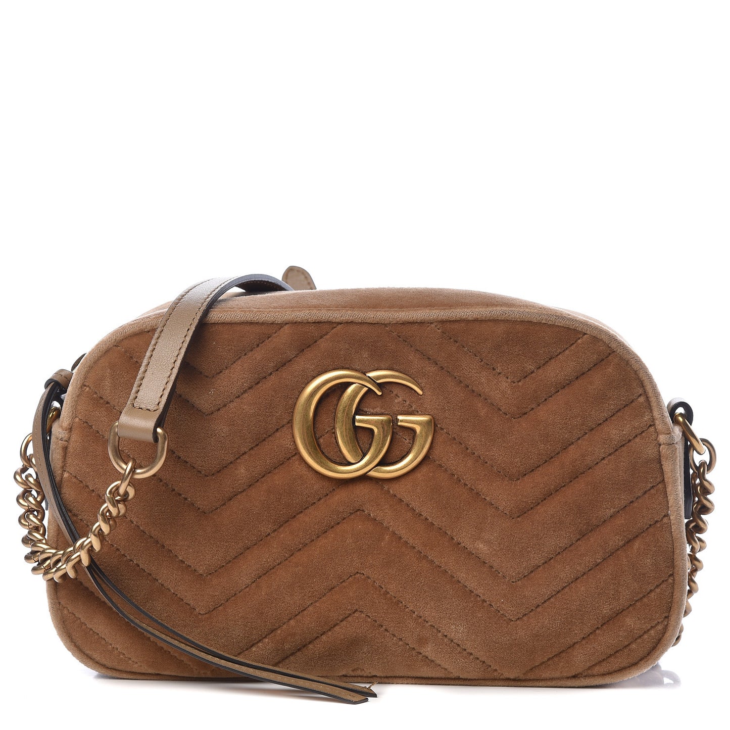 Velvet Matelasse Small GG Marmont Chain Shoulder Bag Taupe