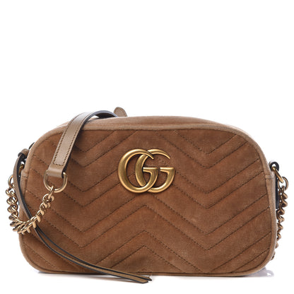 Gucci Velvet Matelasse Small GG Marmont Chain Shoulder Bag Taupe 1 of 15