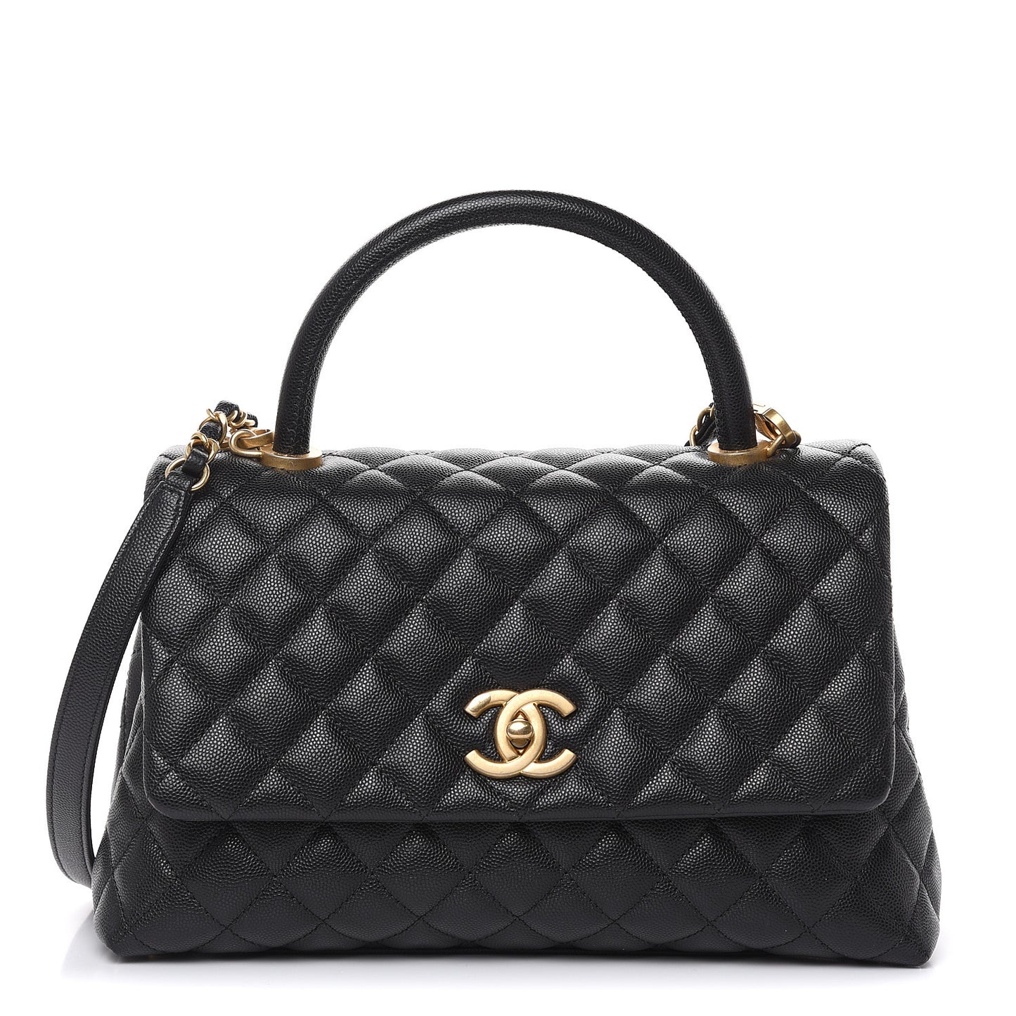 Caviar Quilted Small Coco Handle Flap Black