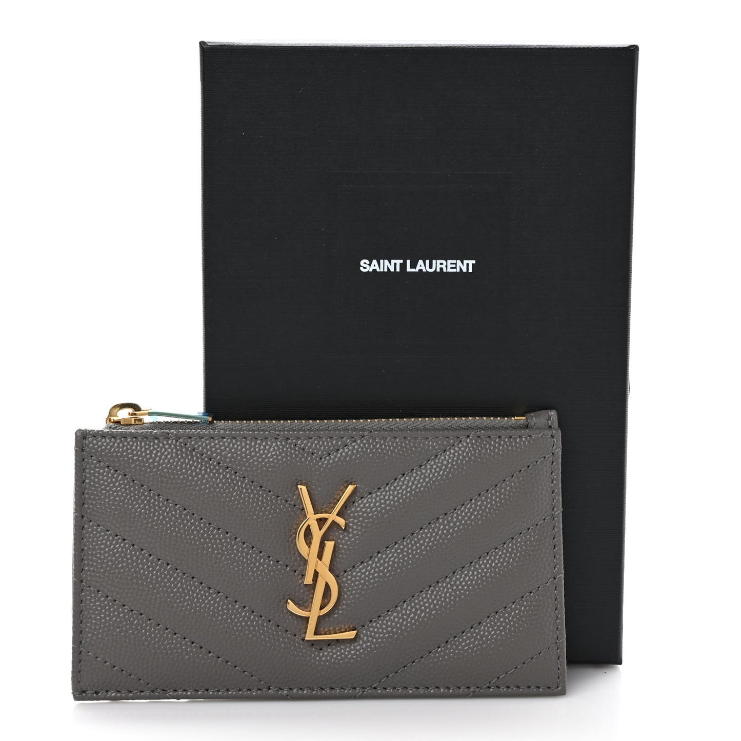 Grain De Poudre Matelasse Chevron Monogram Fragments Zippered Card Case Fog