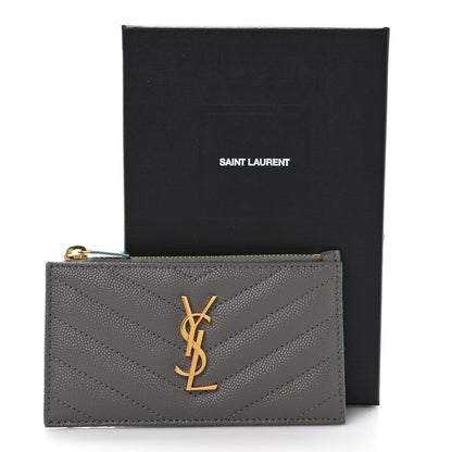 Saint Laurent Grain De Poudre Matelasse Chevron Monogram Fragments Zippered Card Case Fog 8 of 8