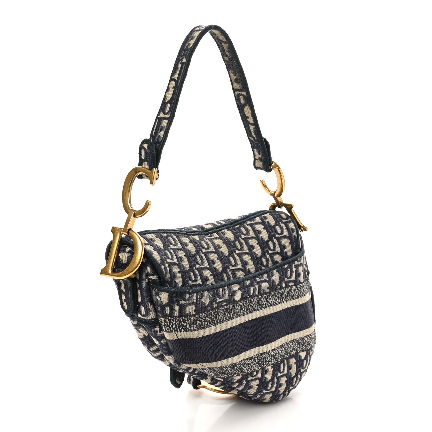 Christian Dior Oblique Embroidered Saddle Bag Blue 3 of 10