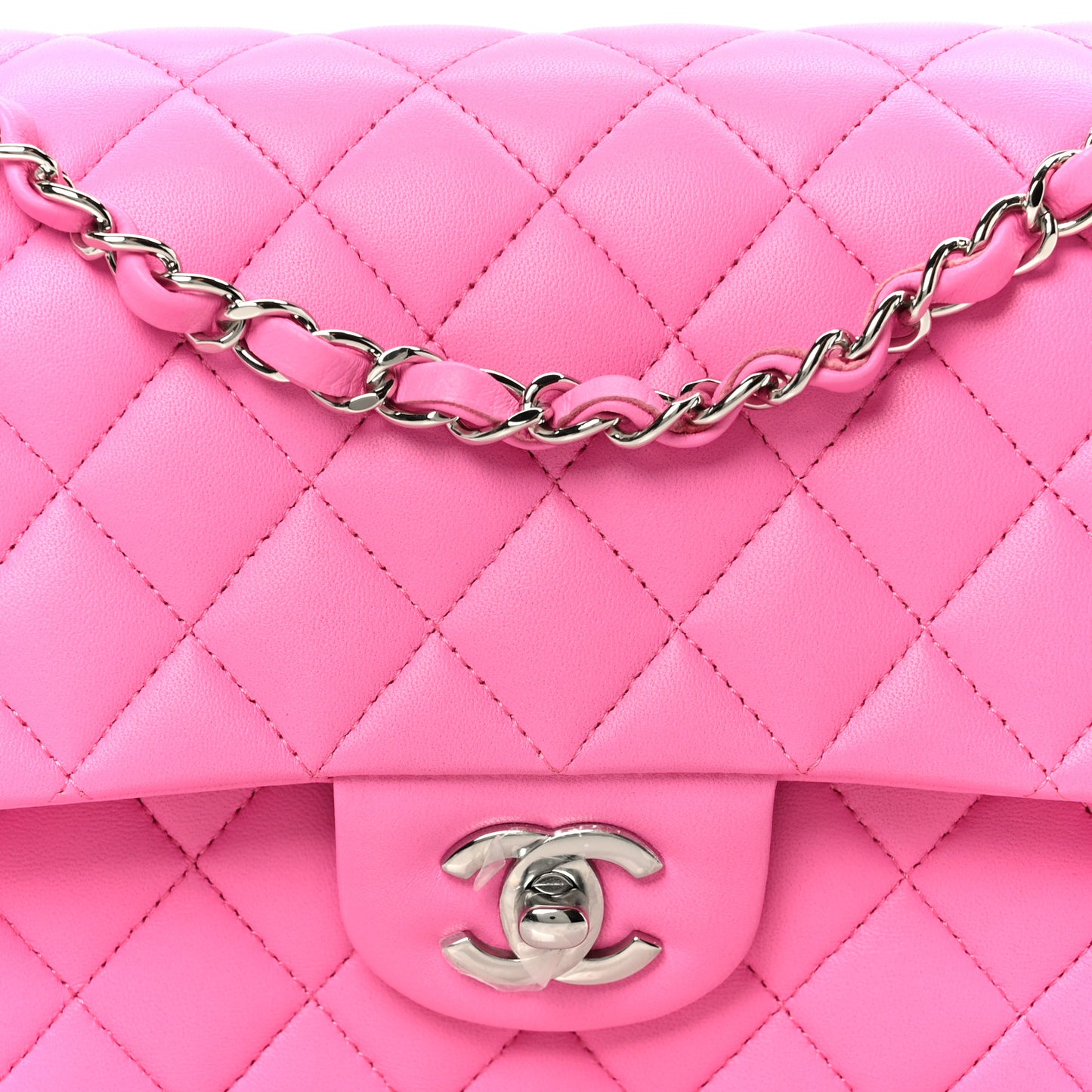 Lambskin Quilted Medium Double Flap Pink