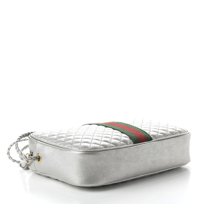Gucci Laminated Nappa Web Trapuntata Small GG Shoulder Bag Argento 4 of 11