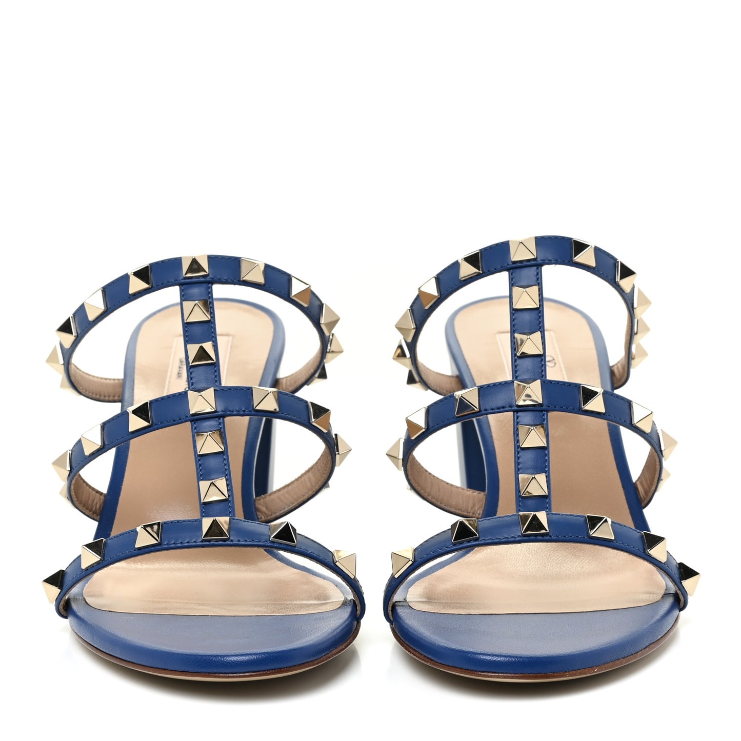 Calfskin Rockstud 60mm Caged Slide Sandals 38.5 Blu Delft