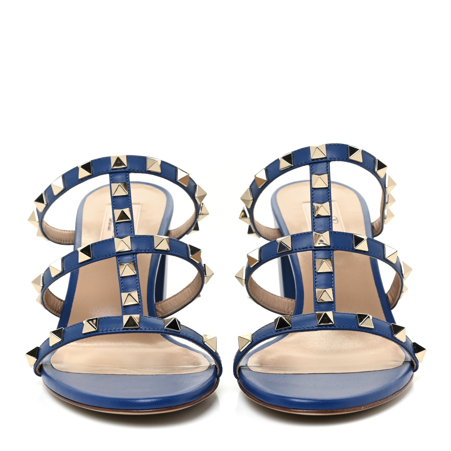 Valentino Garavani Calfskin Rockstud 60mm Caged Slide Sandals 38.5 Blu Delft 2 of 12