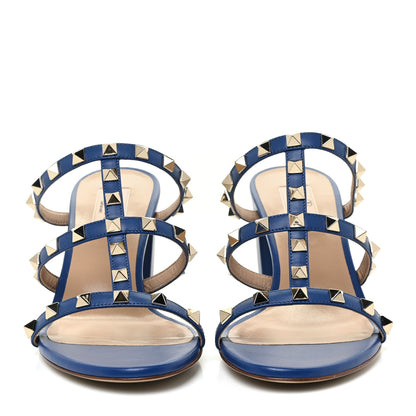 Valentino Garavani Calfskin Rockstud 60mm Caged Slide Sandals 38.5 Blu Delft 2 of 12