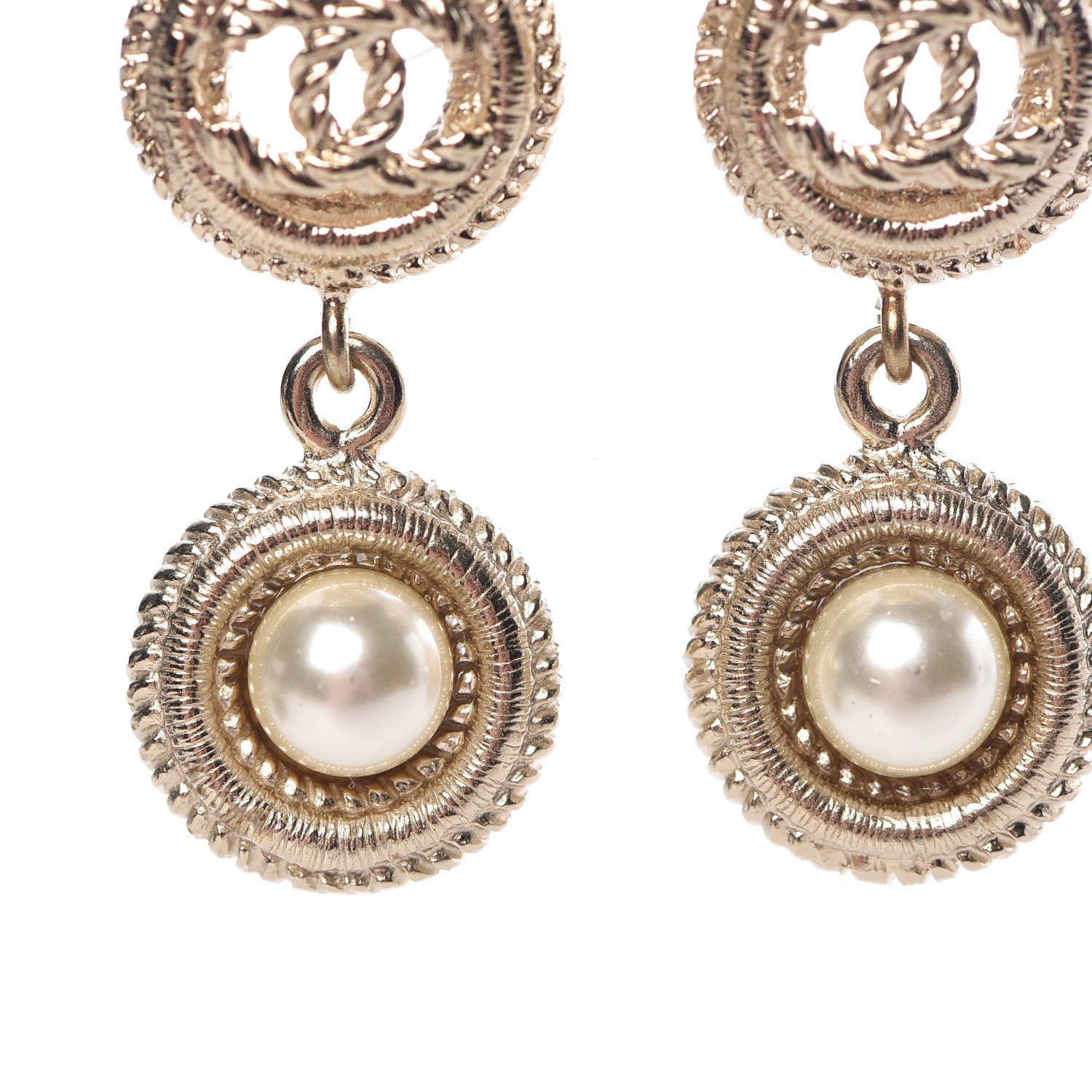 Chanel Pearl CC Drop Earrings Gold Pearly White 5 of 6
